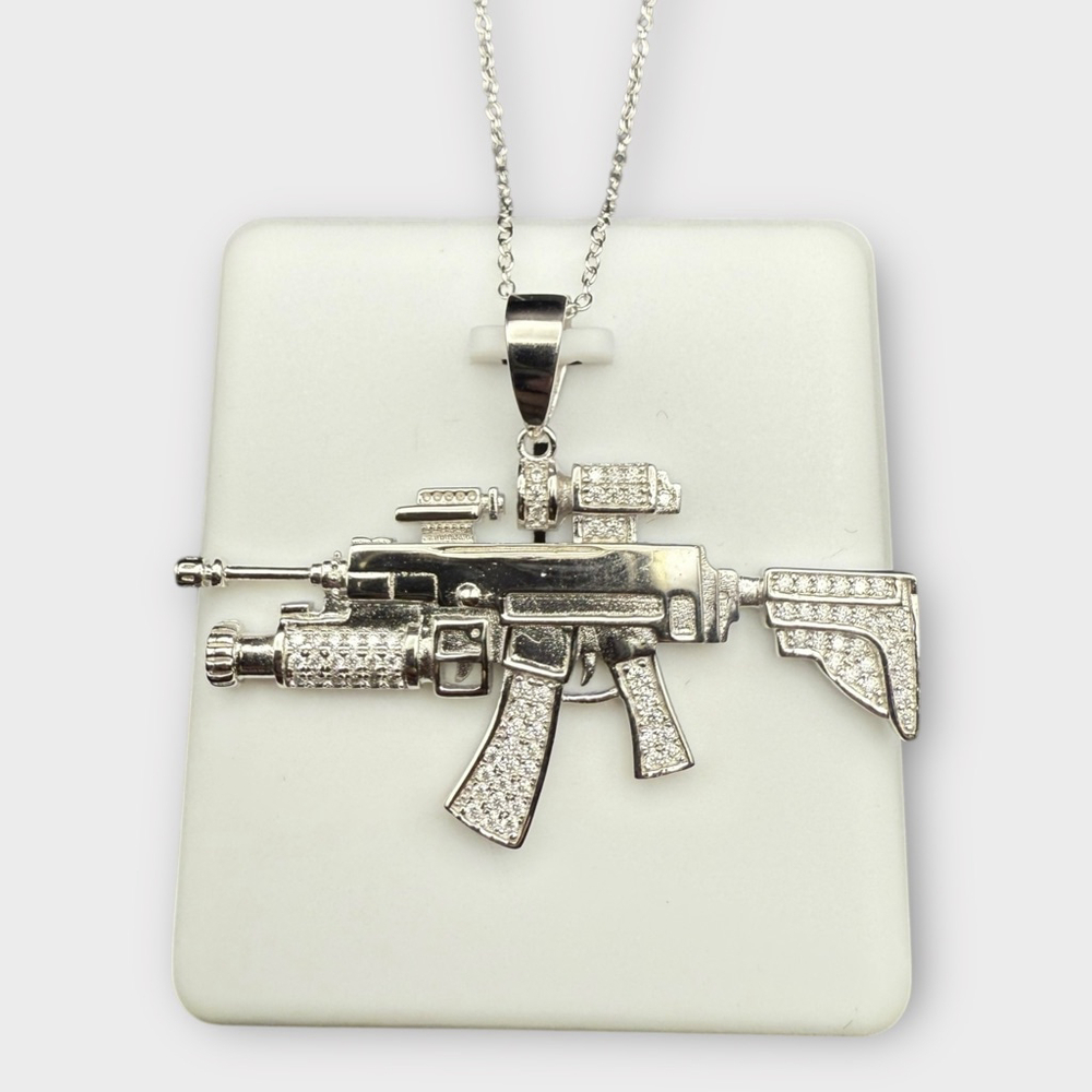 Sterling Silver Tone Gun Pendant Necklace - Silver